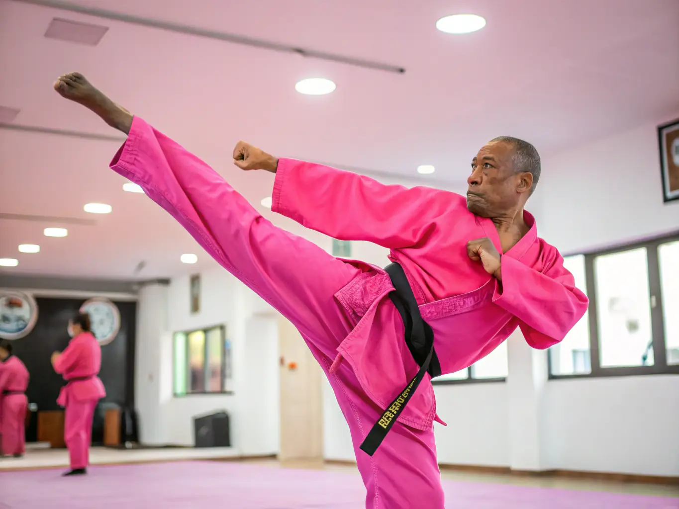 A confident individual standing tall in their karate uniform, radiating self-assurance and strength.