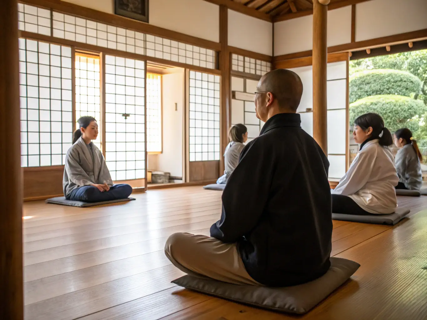 A close-up shot of a karate student meditating, emphasizing the mental and spiritual aspects of karate training and personal growth.